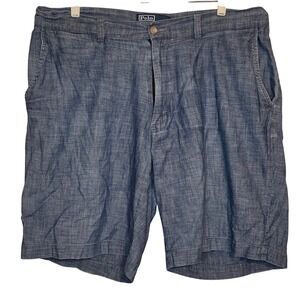 Polo Ralph Lauren Prospect Shorts Blue Chambray Cotton‎ Mens Size 35 Flat Front